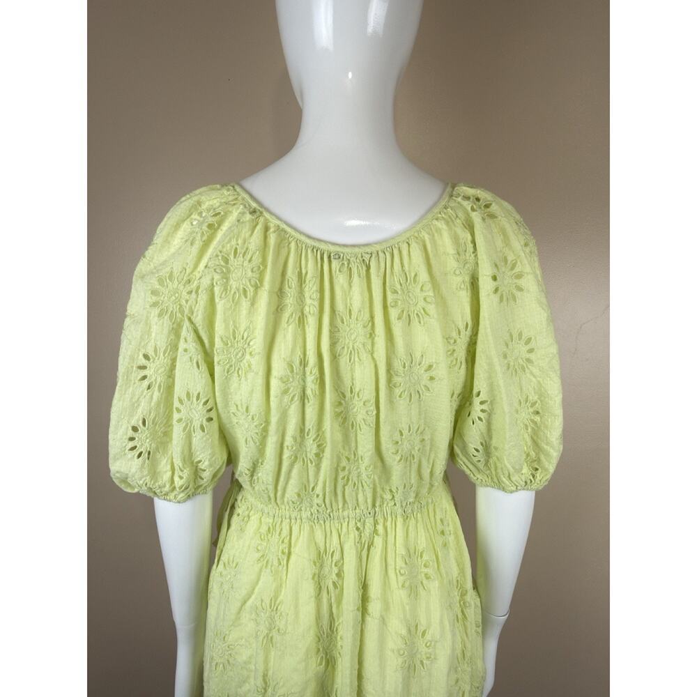 Zara Women’s XS Lime Green Eyelet Mini Wrap Dress Puff Sleeve Lined Cotton - Picture 8 of 13